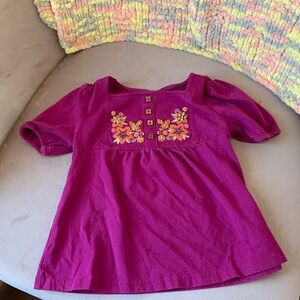 Purple Girls Shirt with Floral Embroidery 3T